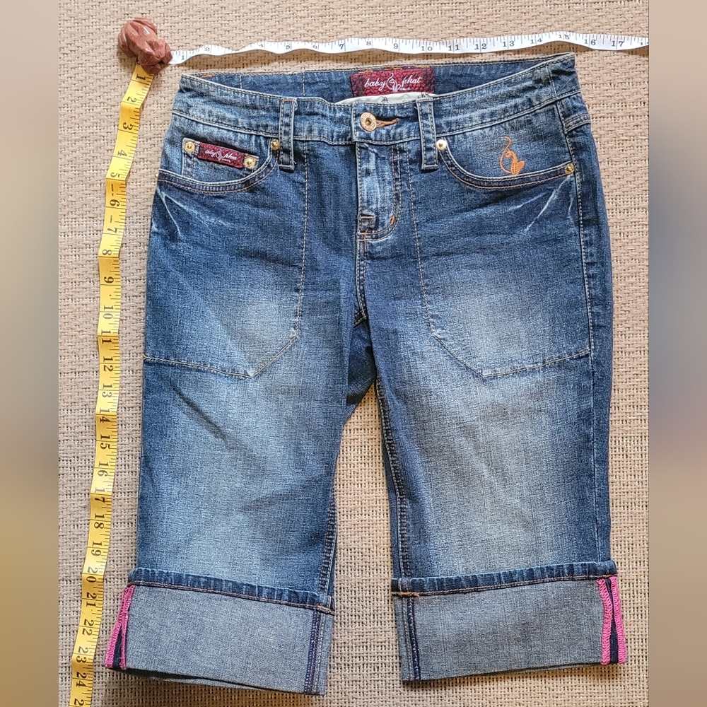 Baby Phat Blue Cropped Jeans with Pink Accents